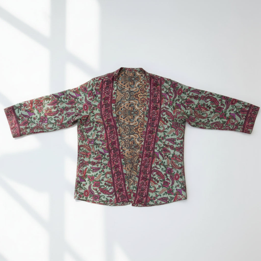 Kimono court réversible en soie
