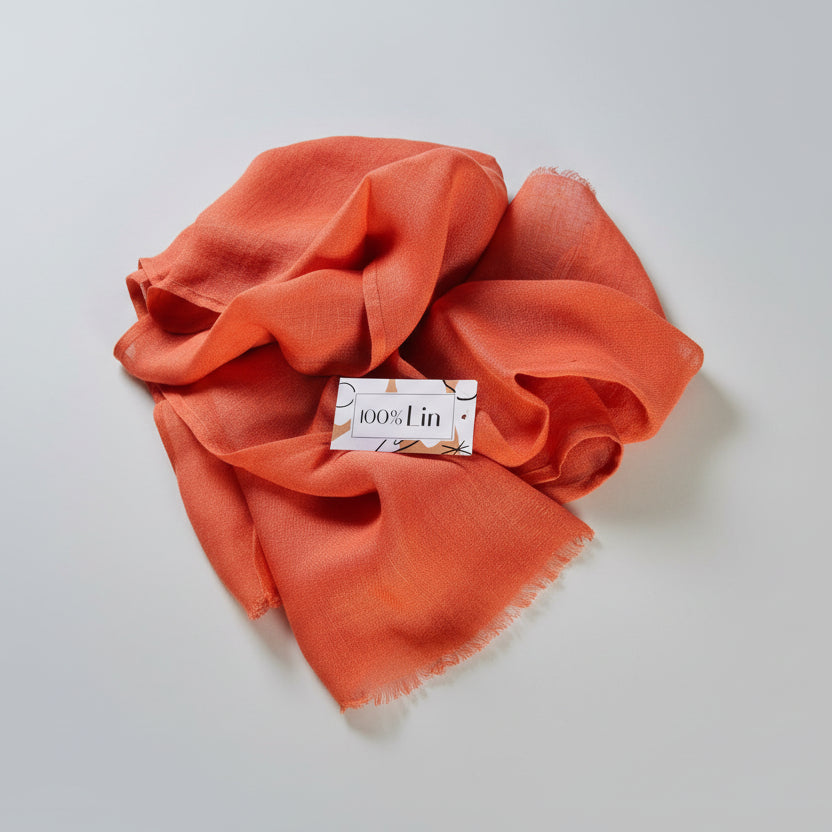 Foulard étole 100% lin couleur paprika unisexe