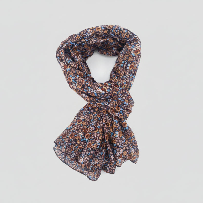 foulard coton liberty imprimé floral marron