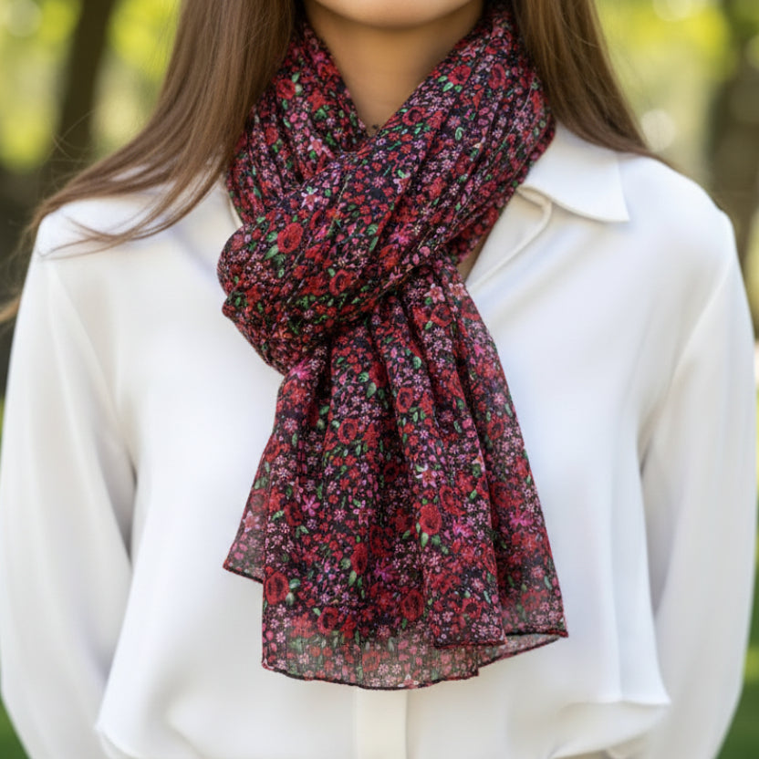foulard rouge coton liberty imprimé floral 