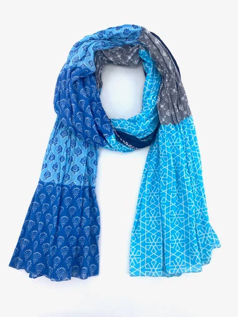 foulard bleu coton naturel motifs imprimés traditionnels