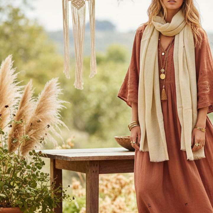 Foulard étole 100% lin couleur beige naturel unisexe
