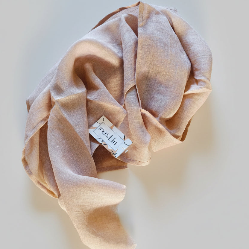 Foulard 100% lin couleur rose poudré pour femme