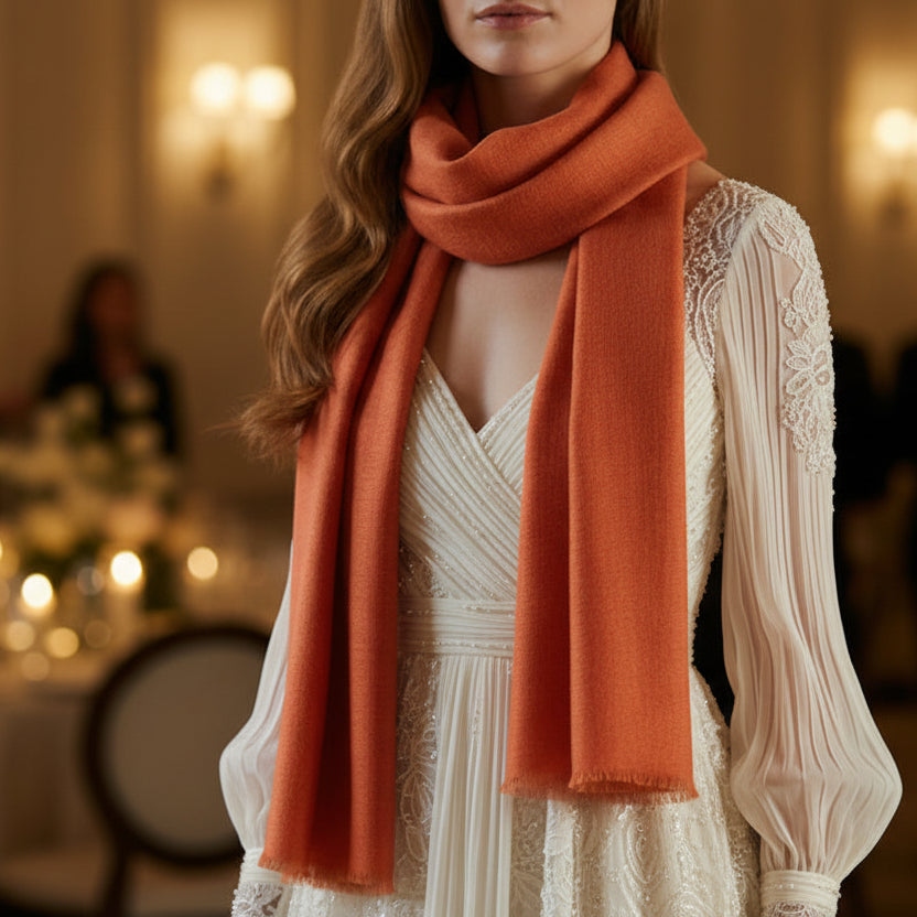 Foulard 100% lin couleur paprika pour femme