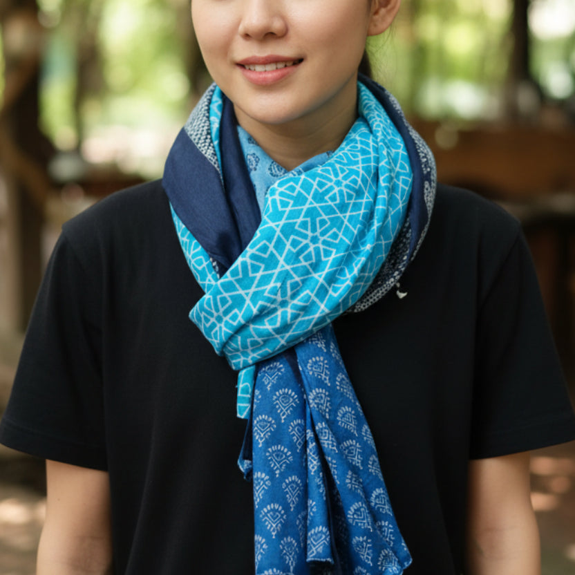 foulard paréo coton bleu unisexe