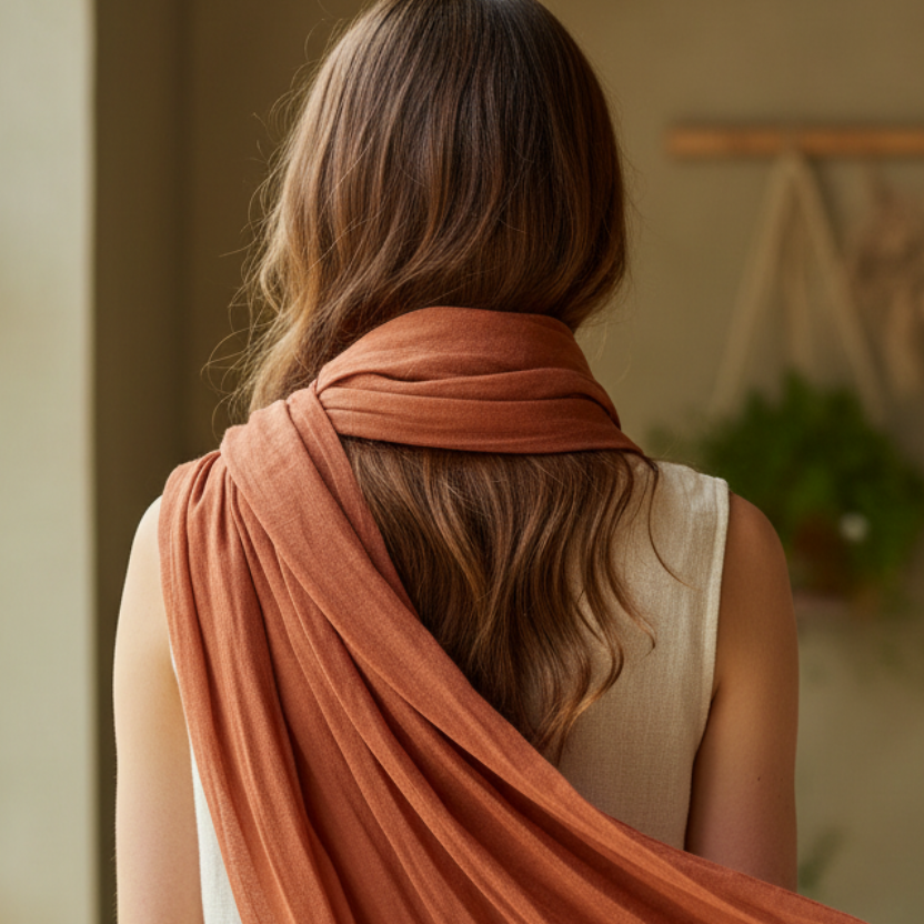 Foulard paréo coton uni couleur terre cuite AZO free