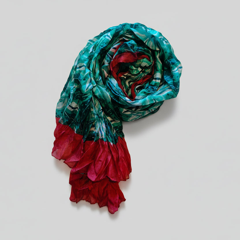 Foulard 100% soie éclat d'azur turquoise fait main