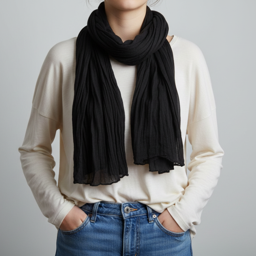 Foulard paréo chèche coton uni noir 