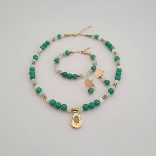Set complet artisanal en aventurine, jade mat de chine, jaspe impérial et hématite
